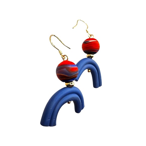 🔥 SOLD 🔥 Celestial Polymer Clay Moon Art Earrings Bohemian Style Boho Blue Red - Picture 3 of 3